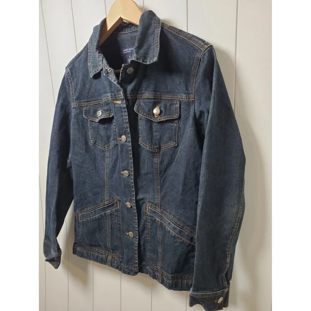 Jones New York Signature Blue Denim Jacket Womens Medium Stretch Pockets